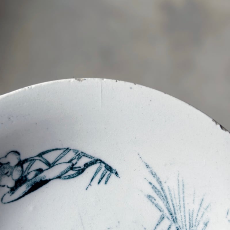 フランス アンティーク リュネビル ブーケ柄 モノクロ 花リム コンポティエ フランス アンティーク リュネビル ブーケ柄 モノクロ 花リム