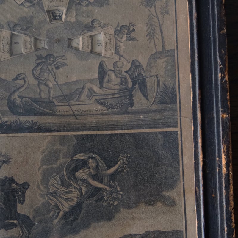 万年カレンダー 木製額 ガラス付き 版画 1792-1804年 フランス
