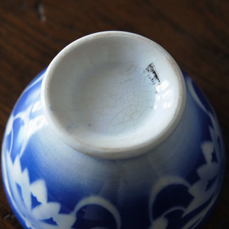 フランスアンティーク　カフェオレボウル レア　特大　青い花　ステンシル フランスアンティーク カフェオレボウル レア 特大 青い花