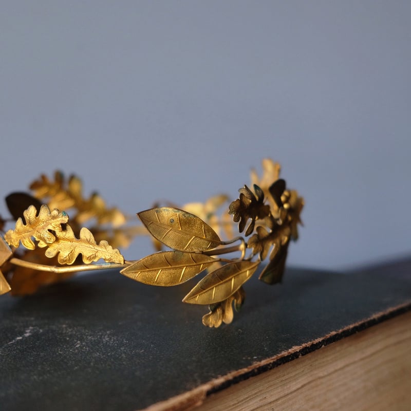 19世紀後期 真鍮製 冠 月桂樹と楢 フランス アンティーク 050089