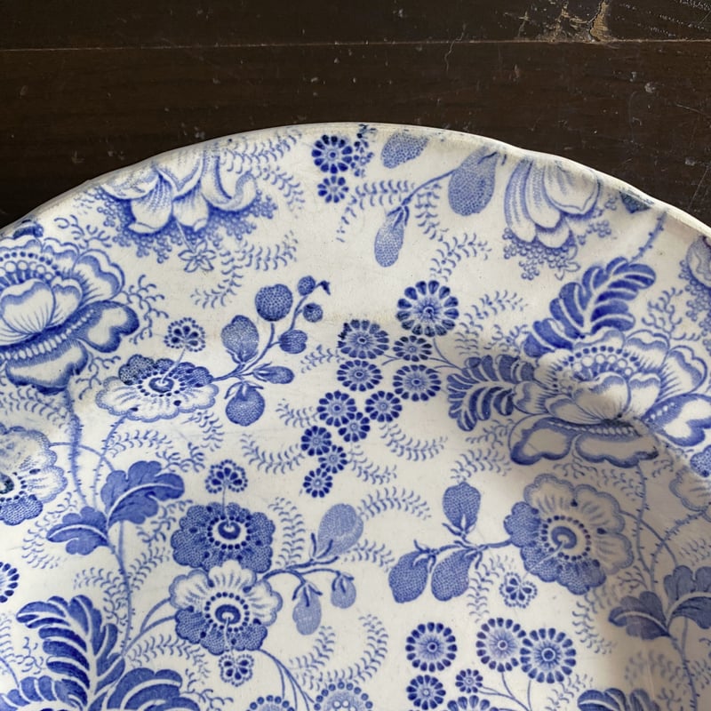 Bordeaux 希少　総柄　深皿　藍色　フランス　アンティーク ボルドー タピスリー 深皿 リム皿 φ23.4cm フランス