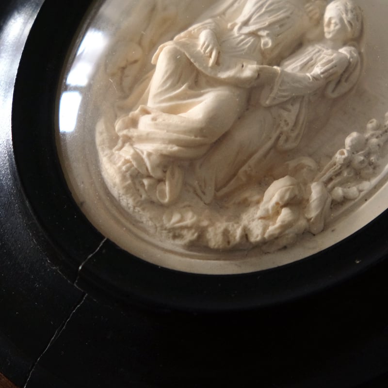 19世紀 メダイヨン 額装 マリア母・アンナと少女マリア フランス