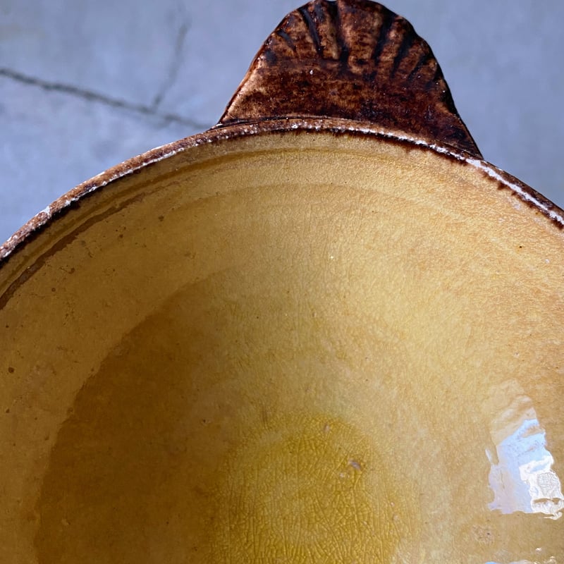 耳付きボウル 黄釉 南仏 フランス アンティーク