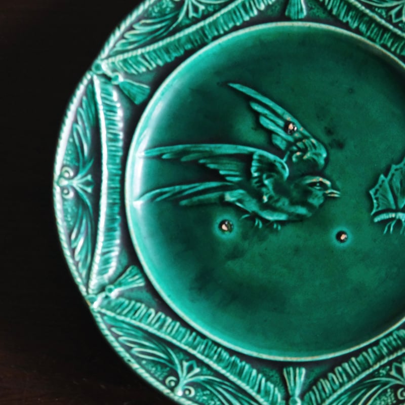 窯不明 バルボティーヌ 鳥と蝶 平皿 φ21.2cm フランス アンティーク