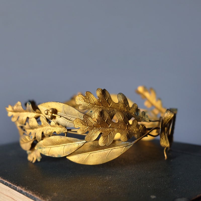 19世紀後期 真鍮製 冠 月桂樹と楢 フランス アンティーク 050089