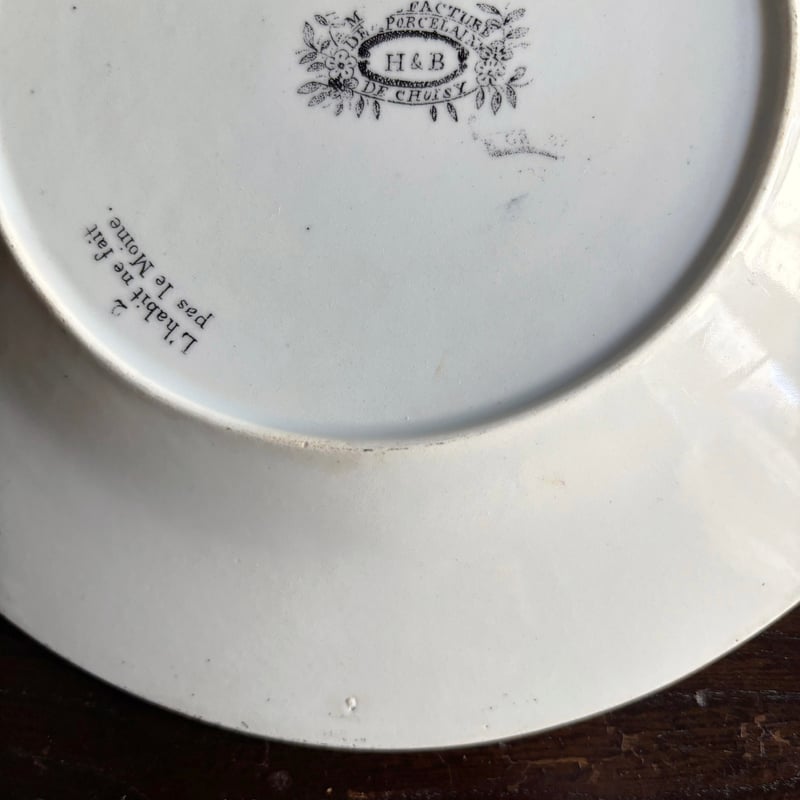 希少　美品　ジョワジールロワ　多彩色　平皿　フランスアンティーク Choisy le roi ショワジールロワ なぞなぞ 彩色 グリザイユ 平皿 φ20