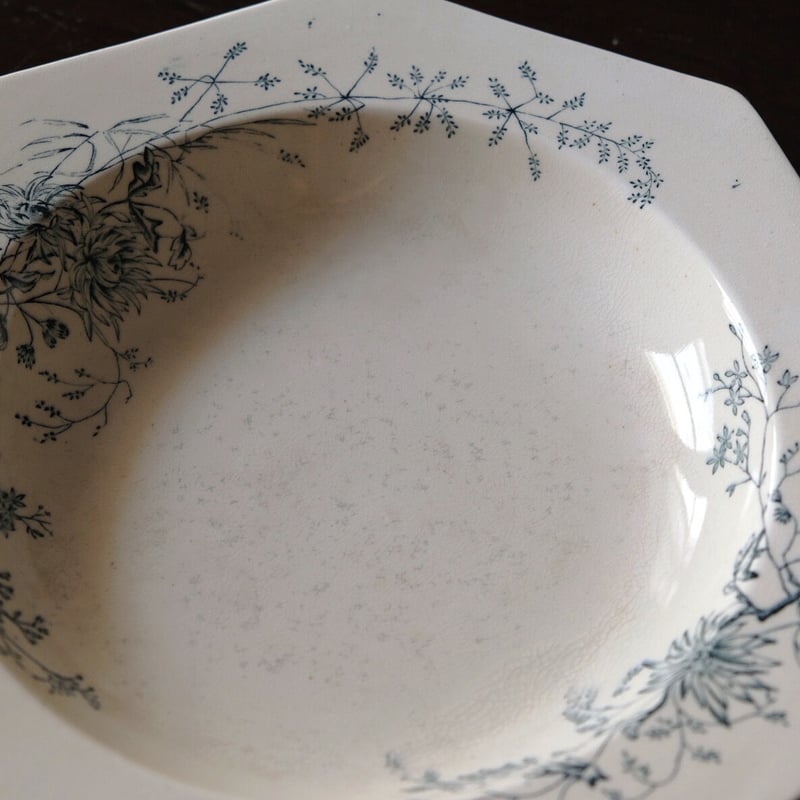 1800年代後期 イギリス M&C ボタニカル柄 オクトゴナル深皿