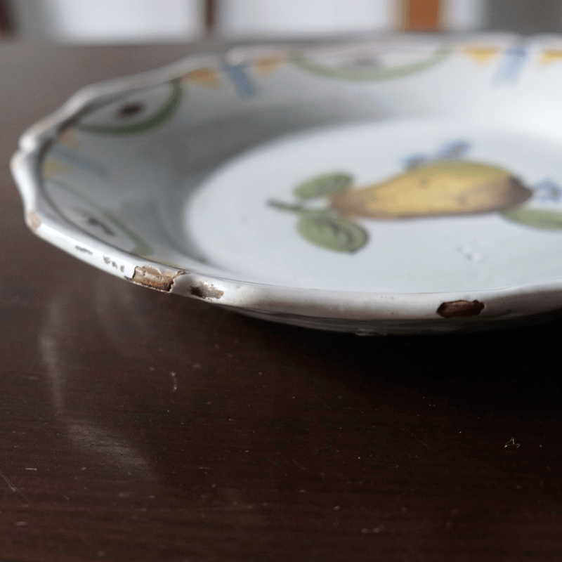 ヌヴェール Nevers 洋梨 平皿 リム皿 φ22.5cm フランス アンティーク