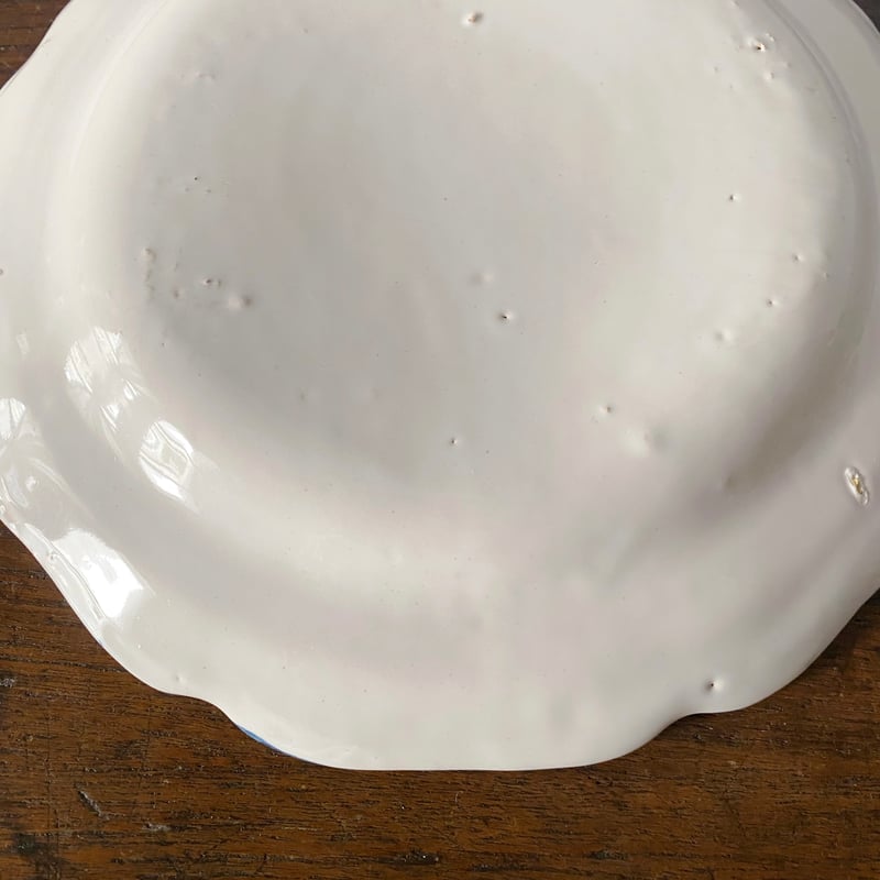 Moustiers 青線 花リム 平皿 φ24.6cm フランス アンティーク b 05017