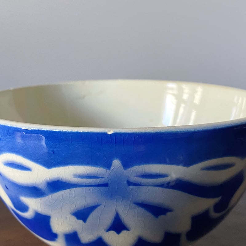 フランスアンティーク　カフェオレボウル レア　特大　青い花　ステンシル フランスアンティーク カフェオレボウル レア 特大 青い花