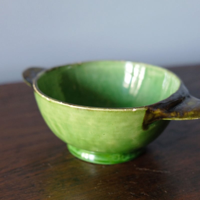レア✨ 南仏 ヴァロリス窯 ラヴィエ ハチミツ色 茶釉 緑釉 耳付き ボウル 南仏 φ11.9cm h5.9cm アンティーク 0501158