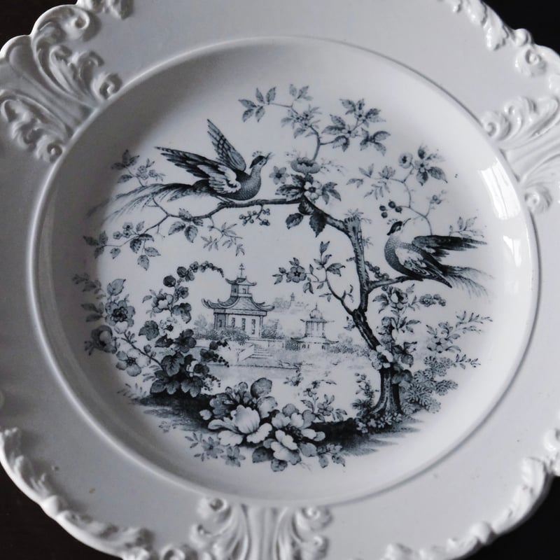 フランス アンティーク ボルドー窯 David JOHONSTON グリザイユ