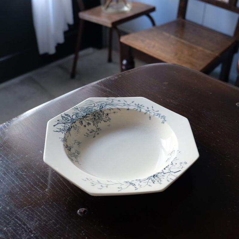 1800年代後期 イギリス M&C ボタニカル柄 オクトゴナル深皿