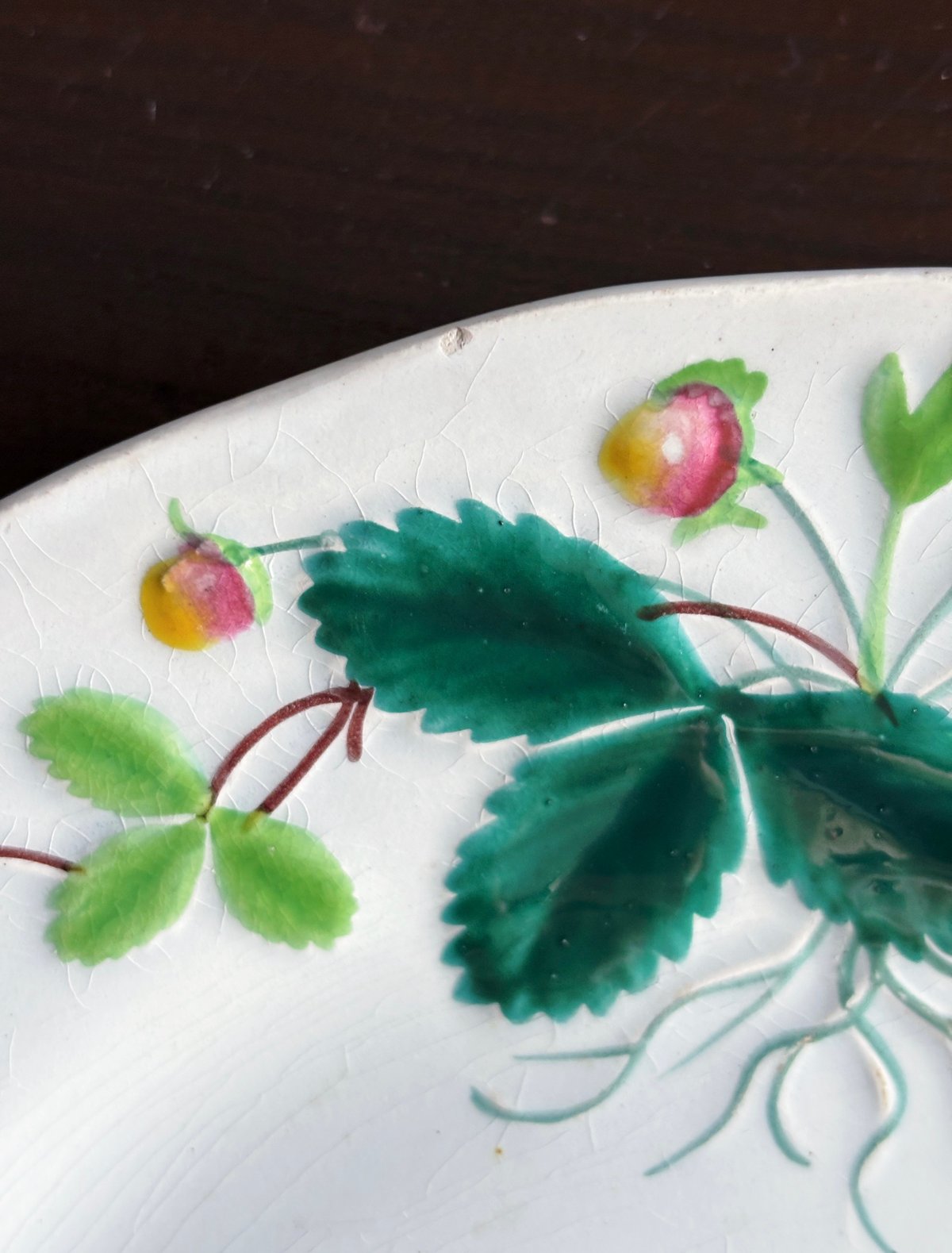 Creil&Montereau Fraise ジョルジュサンド 彩色 いちご レリーフ皿 平皿
