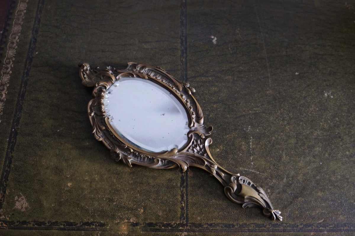 手鏡 ミラー ロカイユ装飾 アンティーク 050044 | jinen_antique