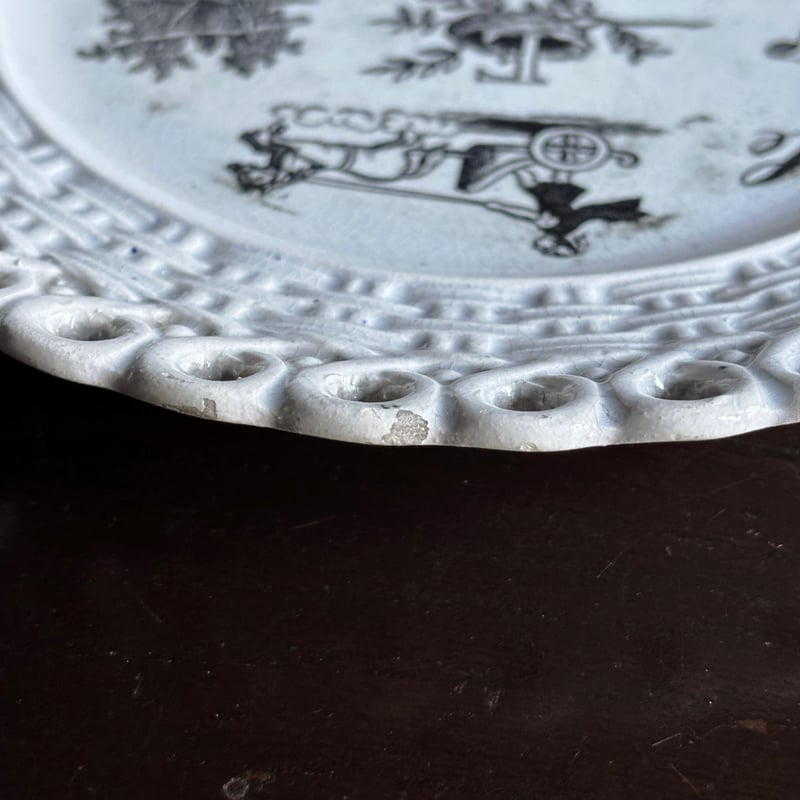 グリザイユ プレート パニエ フランスアンティーク フランス 窯不明 パニエ皿 平皿 デザート皿 グリザイユ φ20cm