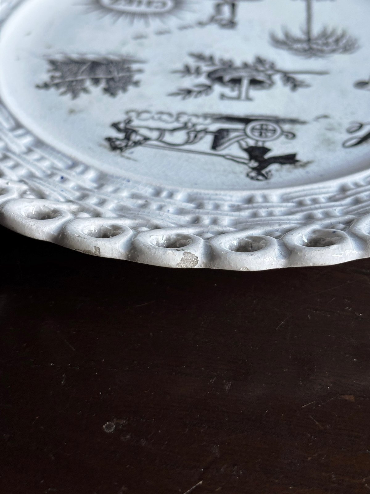 グリザイユ プレート パニエ フランスアンティーク フランス 窯不明 パニエ皿 平皿 デザート皿 グリザイユ φ20cm