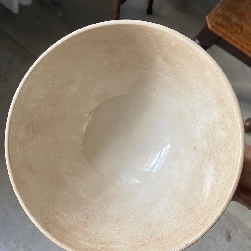 フランスアンティークディゴワン薔薇とリボンのステンシル柄カフェオレボウル フランスアンティークディゴワン薔薇とリボンのステンシル柄カフェオレ