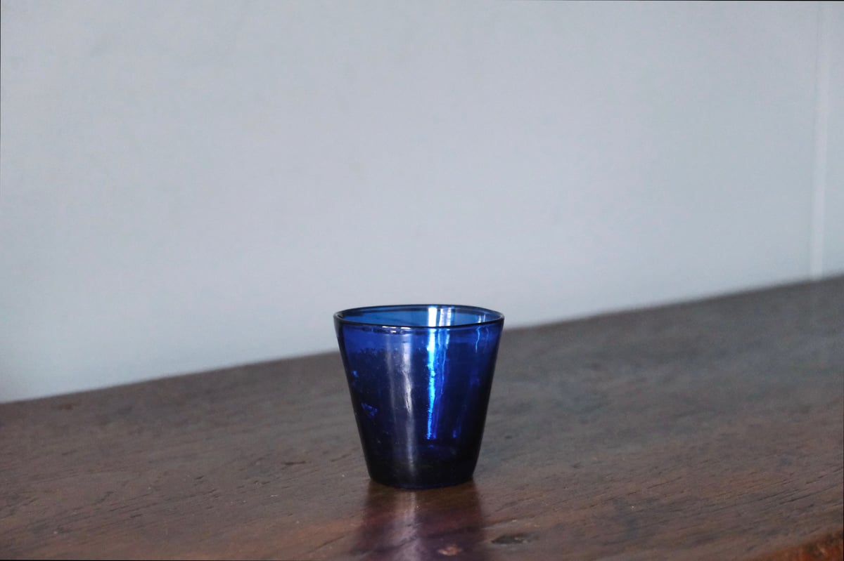 キャンドルグラス 青 h6.6cm フランス アンティーク 0502304 | jinen_a