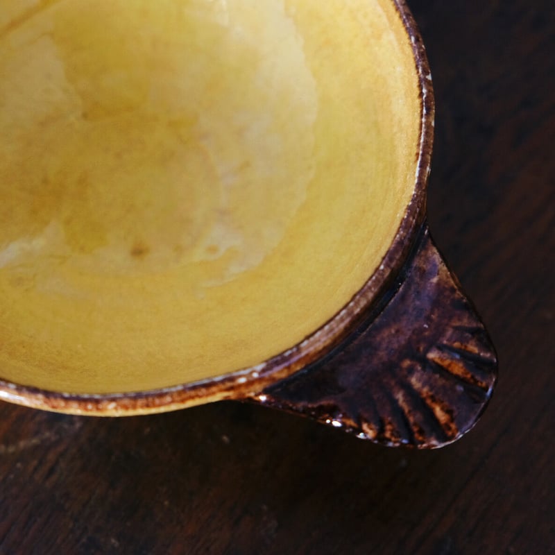 耳付きボウル 黄釉 南仏 フランス アンティーク 黄釉 耳付き ボウル 南仏 φ11.8cm h4.7cm アンティーク 0501157