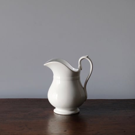 Creil&Montereau 白 小さめ ピシェ ピッチャー 花器 花瓶 h19.3cm フランス アンティーク 0501575