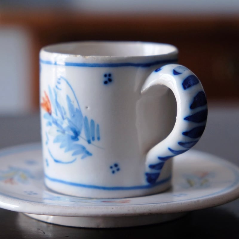 カンペール焼 デミタス カップ アンド ソーサー アンティーク 0501746