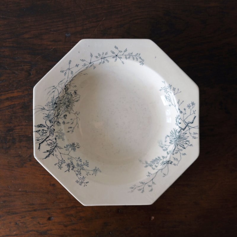 1800年代後期 イギリス M&C ボタニカル柄 オクトゴナル深皿