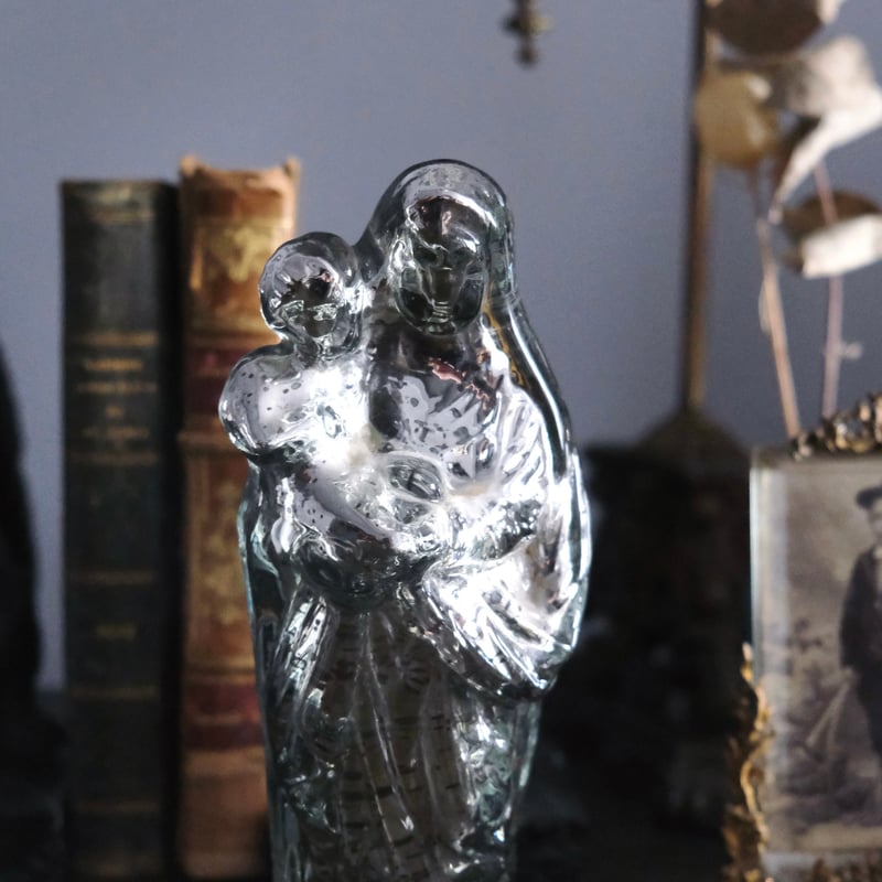 マーキュリーガラス 聖母子像 マリア像 18.8cm フランス アンティーク