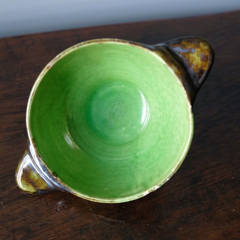 レア✨ 南仏 ヴァロリス窯 ラヴィエ ハチミツ色 茶釉 緑釉 耳付き ボウル 南仏 φ11.9cm h5.9cm アンティーク 0501158