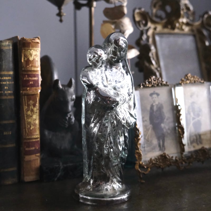 マーキュリーガラス 聖母子像 マリア像 18.8cm フランス アンティーク