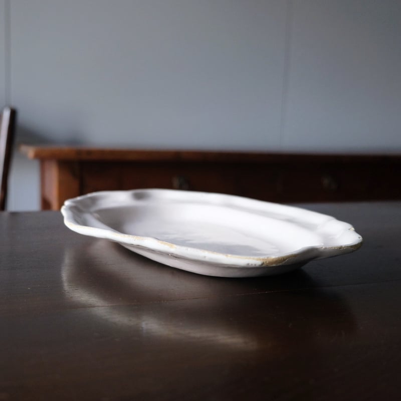 Moustiers ムスティエ 白釉 花リム オーバル皿 楕円皿 34.5cm