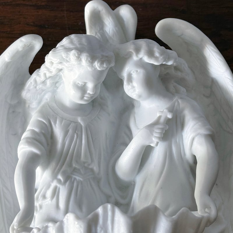 ビスク 二人 天使 ベニティエ 聖水盤 フランス アンティーク