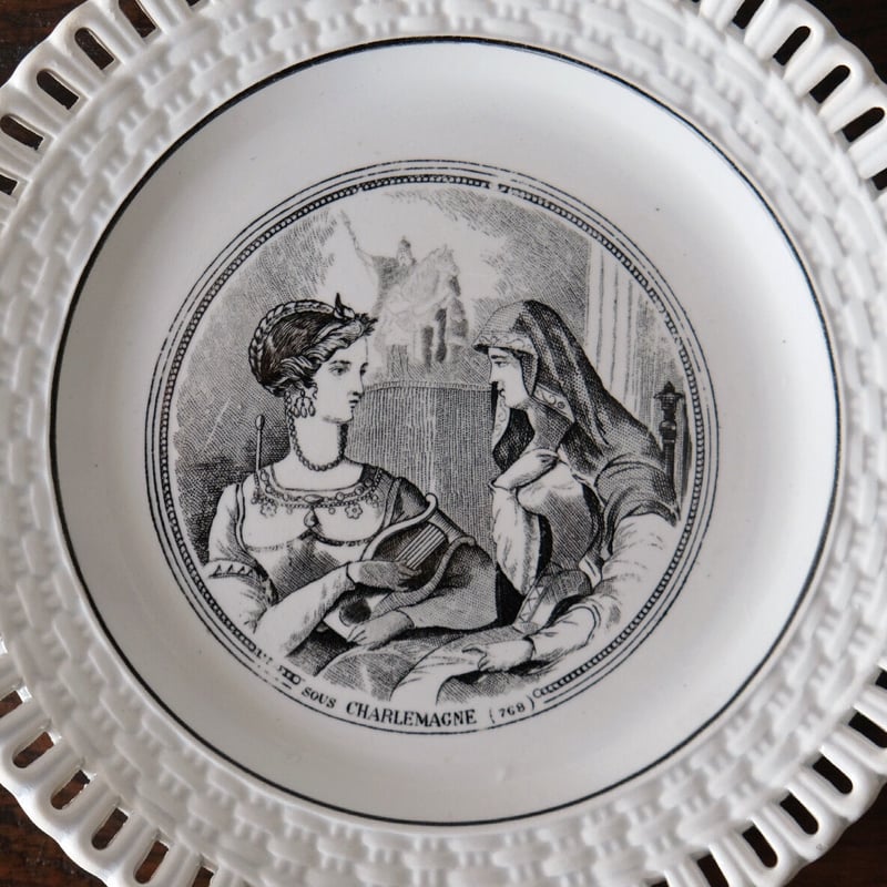 グリザイユ プレート パニエ フランスアンティーク グリザイユ プレート パニエ フランスアンティーク