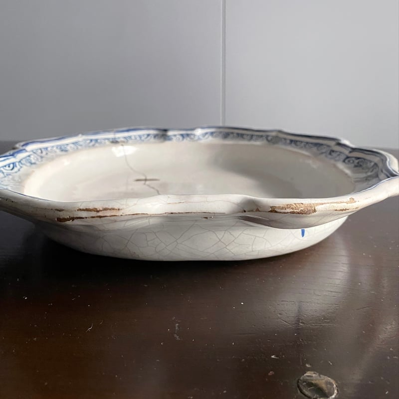 Moustiers ムスティエ 鎹 修繕 花リム オーバル皿 楕円皿