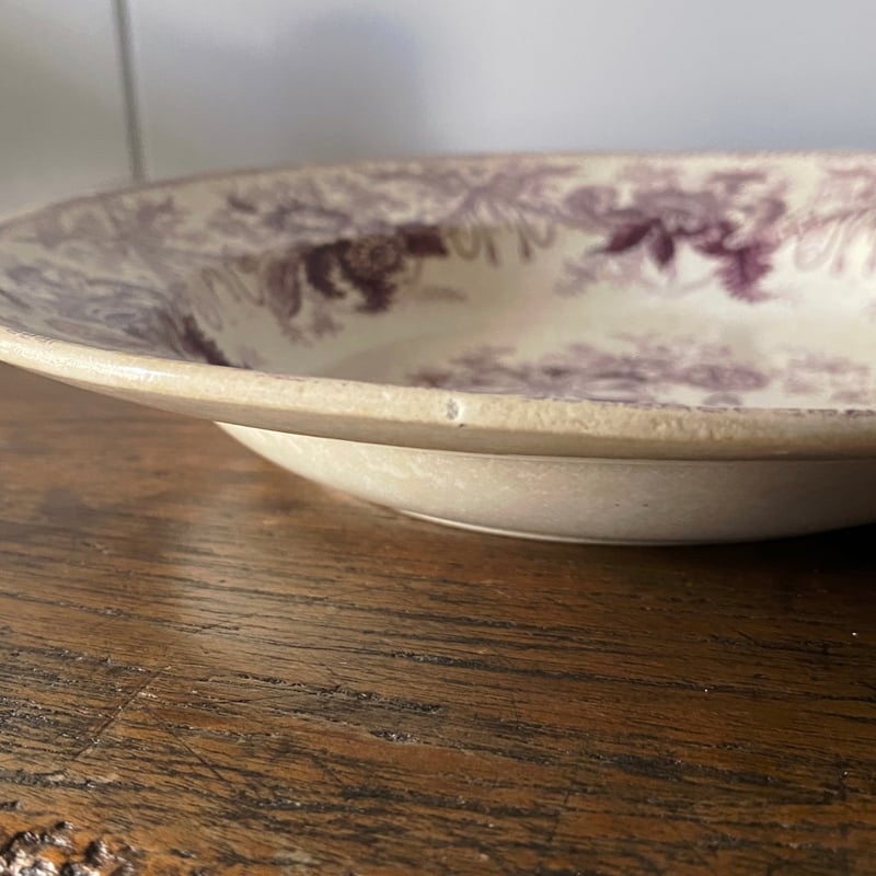 Bordeaux 希少　総柄　深皿　藍色　フランス　アンティーク D.Johnston/Bordeaux ボルドー ファイアンスフィーヌ 深皿 φ21cm