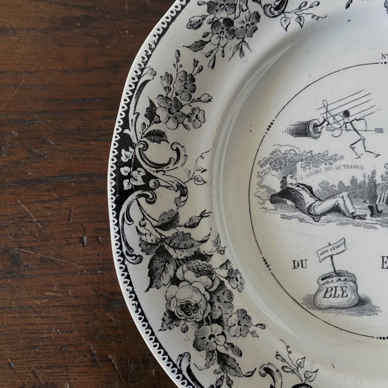 フランス　アンティーク　クレイユモントロー　なぞなぞプレート　グリザイユ フランス アンティーク クレイユモントロー なぞなぞプレート