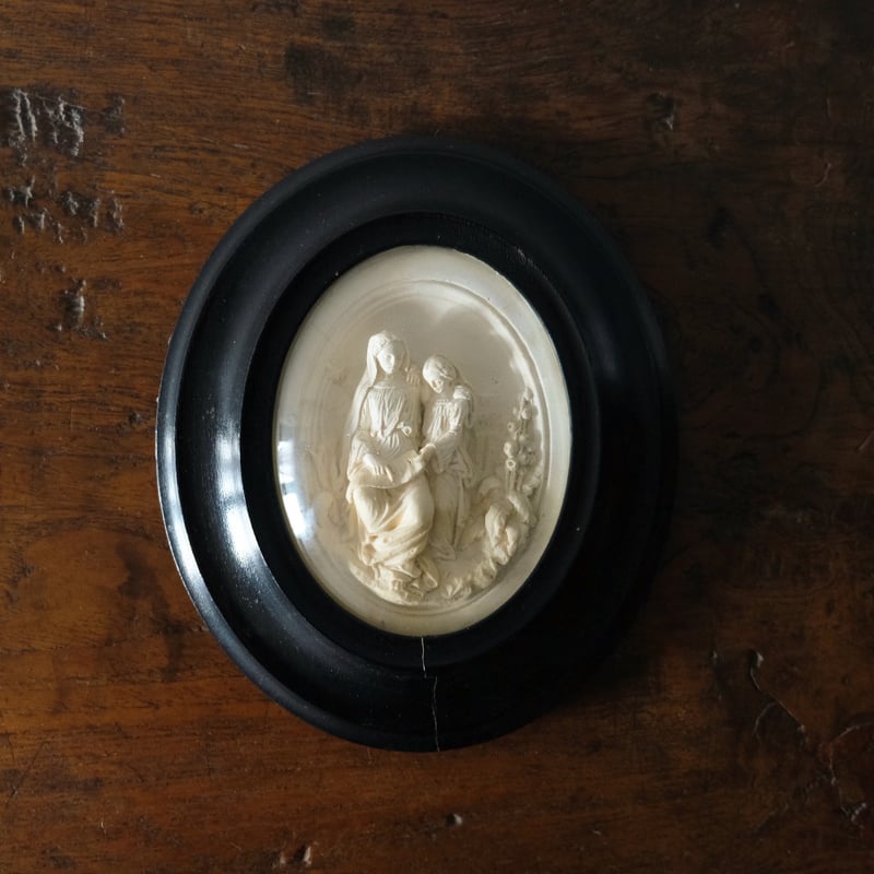 19世紀 メダイヨン 額装 マリア母・アンナと少女マリア フランス