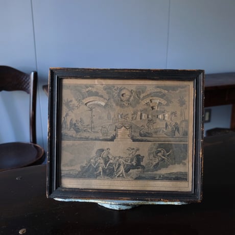 万年カレンダー 木製額 ガラス付き 版画 1792-1804年 フランス アンティーク 050785