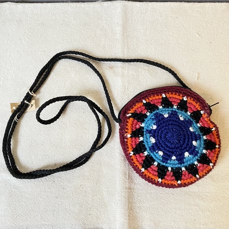 手編み　ファスナー付き首掛けコインケース　メキシコ民藝