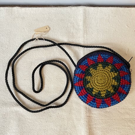 手編み　ファスナー付き首掛けコインケース　メキシコ民藝