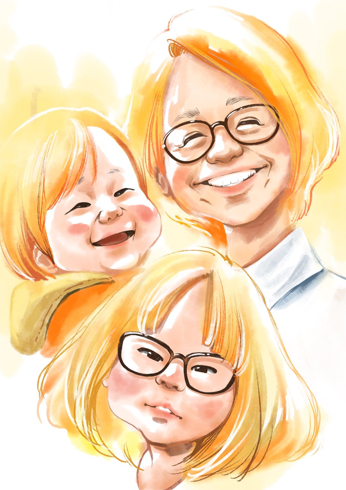 水彩画風デジタル似顔絵 追加人数 | 似顔絵アーティスト ちひろshop
