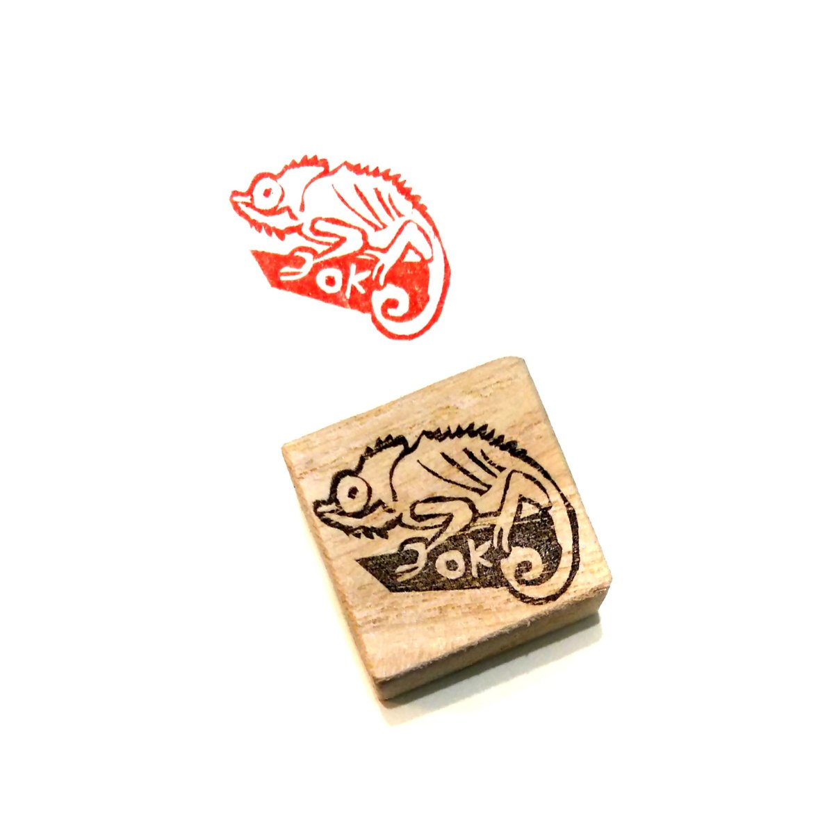 H1762.消しゴムはんこ(スタンプ)カメレオン OK | FEE