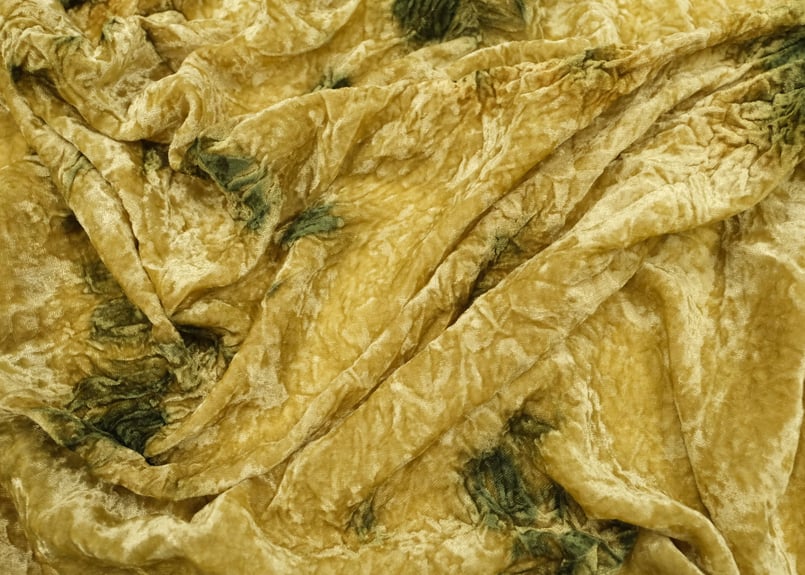 1m単位切売】ジョーゼットベルベット ムラ染め（ゴールド×グリーン