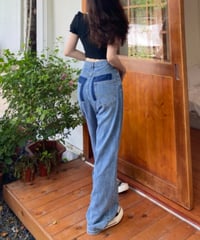 ヒップツートンカラー ワイドデニムパンツ