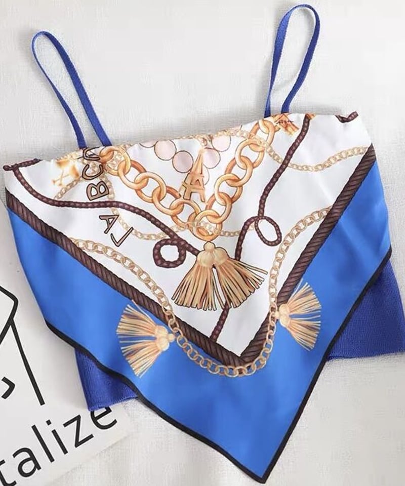 スカーフ柄 リブベアトップ | EYARN