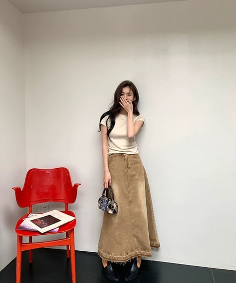 ウォッシュデニムロングスカート