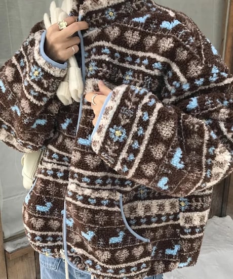ノルディック柄ボアフリースジャケット