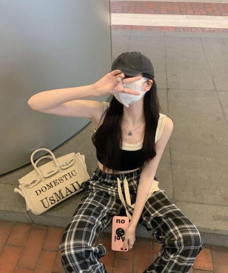 チェック ワイド カーブ パンツ ルーズ ストリート 韓国 cr8163 チェックルーズワイドパンツ | EYARN