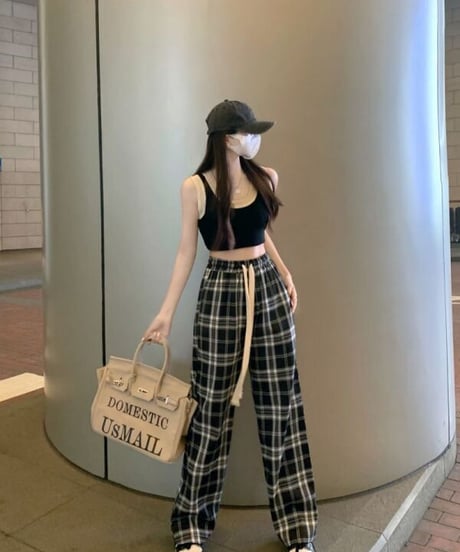 チェックルーズワイドパンツ