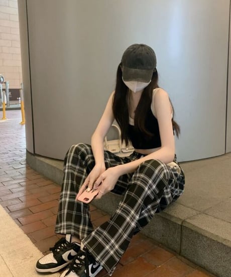 チェックルーズワイドパンツ